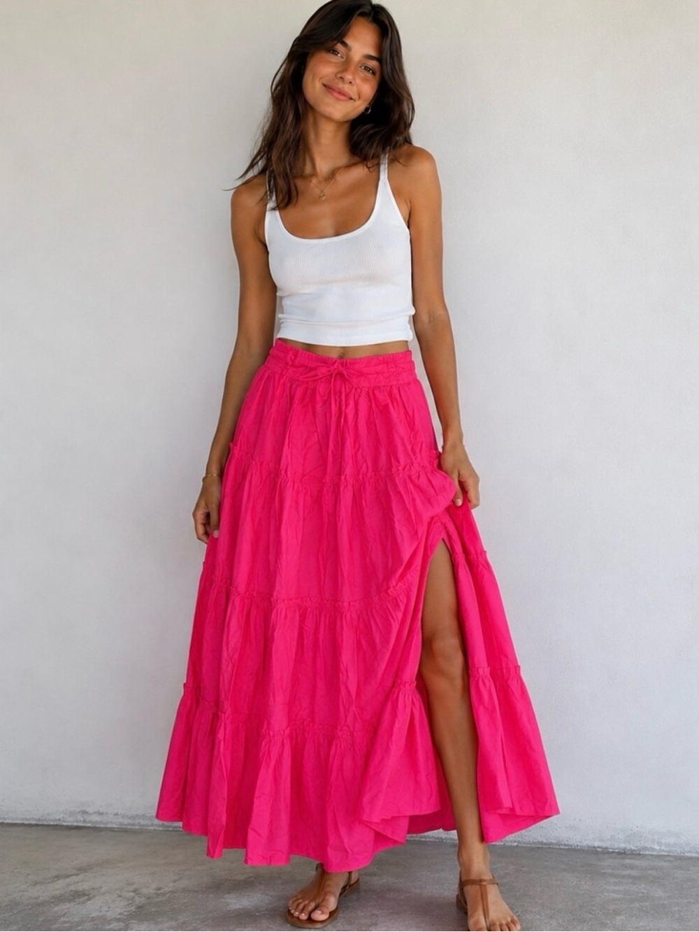 Jason Wu Hot Pink Cotton Poplin Tiered Maxi Skirt NWOT XS